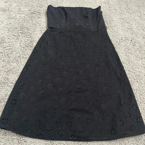 Banana republic brown eyelet strapless dress 10p 10 petite floral pattern